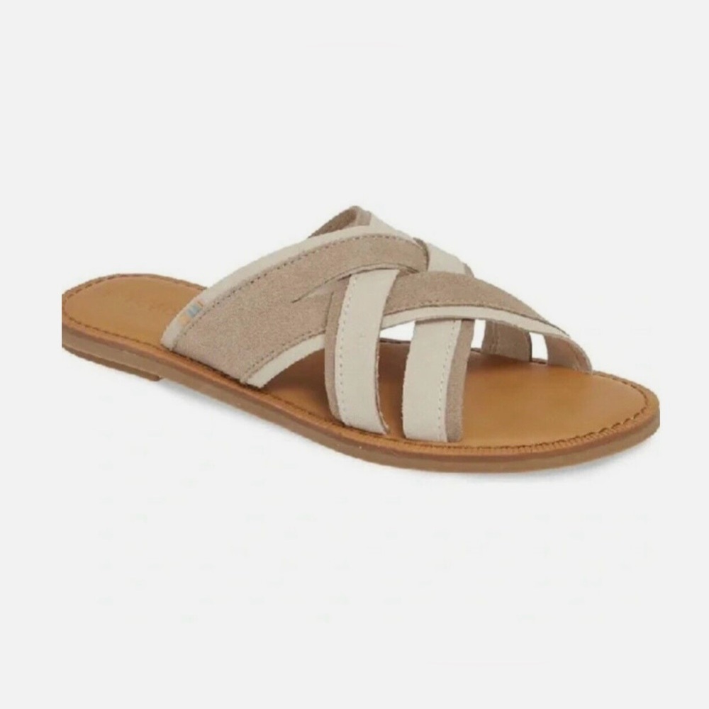 Toms Women’s Val Desert Taupe Suede Crisscross Strap Slide Sandals Size 8 NWT